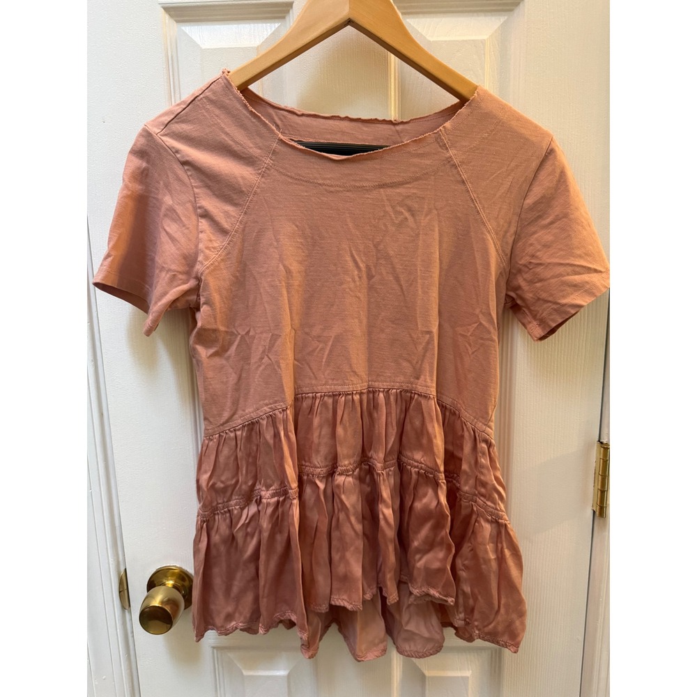 Anthropologie XS Dusty Rose Tiered Ruffle Peplum Top Cupro Modal Boho